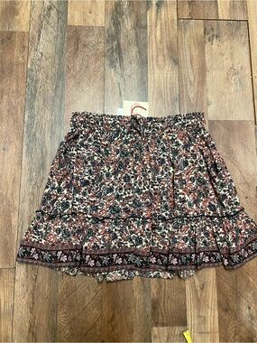 Raga Boho Floral Tiered Skater Skirt in Rust Multi size L